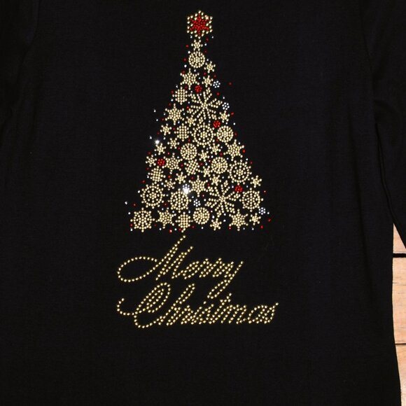 Christmas Tree Gold rhinestone long sleeved shirt XS S M L XL XXL 1X 2X 3X 4X 5X - Picture 5 of 9